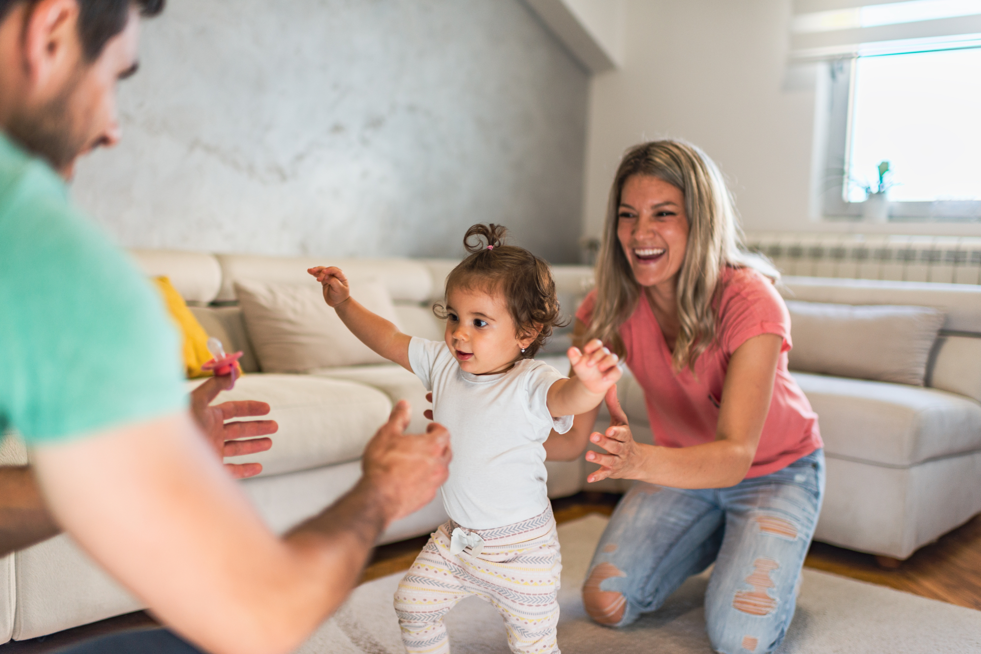 Child walking to father